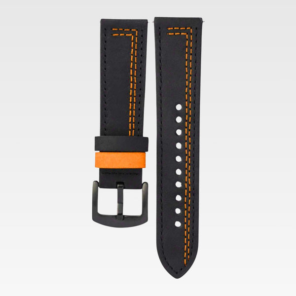 BLACK AND ORANGE LEATHER STRAP