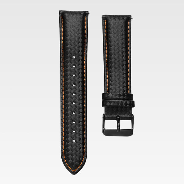 CARBON FIBRE LEATHER STRAP- ORANGE